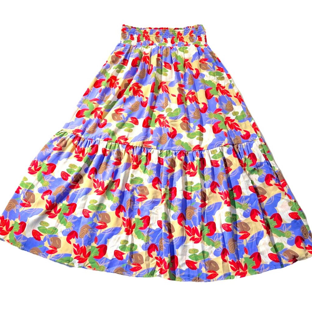 entro Floral Maxi Skirt in Red, Blue, Green